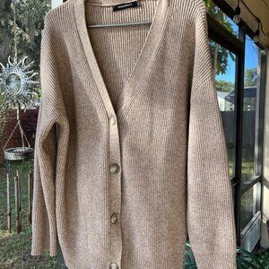 V-neck cardigan sweater size L, light brown